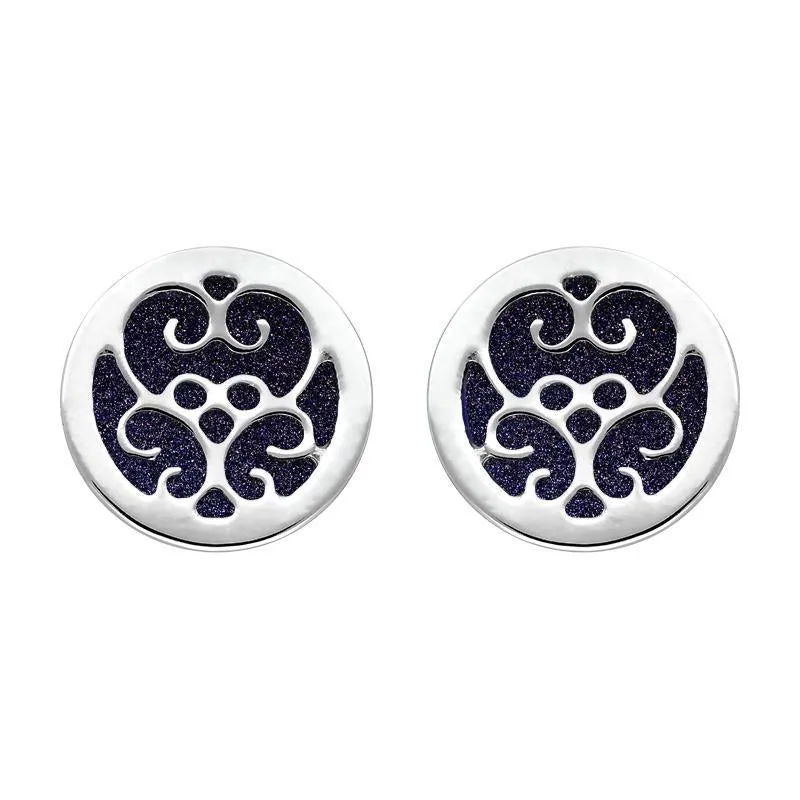 Sterling Silver Blue Goldstone Flore Filigree Stud Earrings sold by Jura Watches