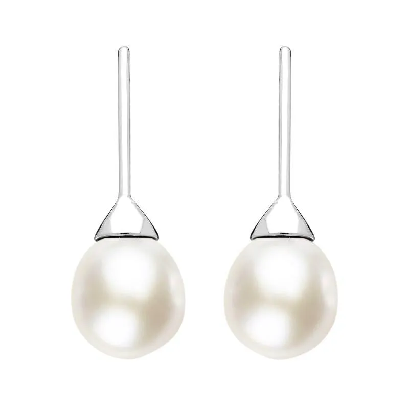 Sterling Silver White Pearl Hook Drop Earrings sold by Jura Watches