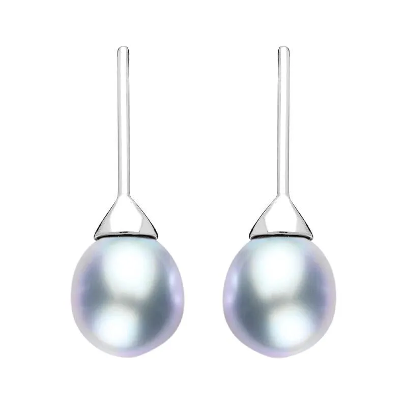 Sterling Silver Grey Pearl Hook Drop Earrings sold by Jura Watches