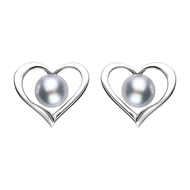 Sterling Silver Grey Pearl Open Heart Stud Earrings sold by Jura Watches