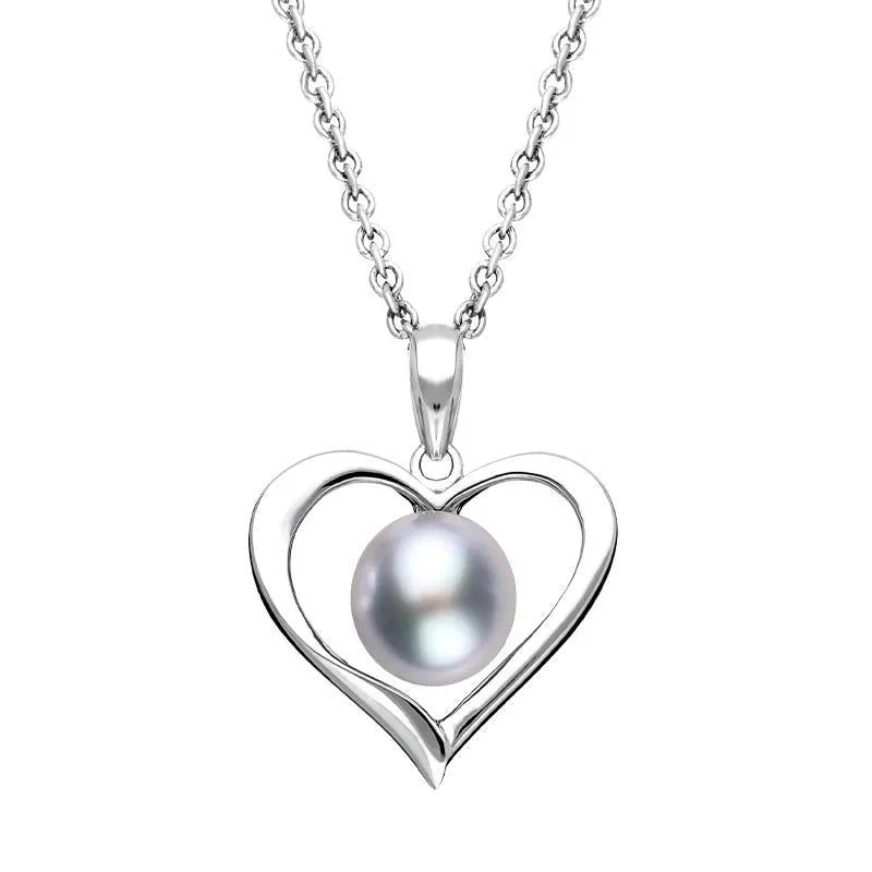 Sterling Silver Grey Pearl Open Heart Necklace sold by Jura Watches