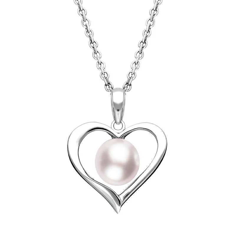 Sterling Silver 8mm Pink Pearl Open Heart Necklace sold by Jura Watches