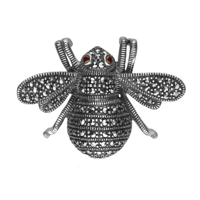 Sterling Silver Marcasite Garnet Style & Fashion Bee Brooch sold by Jura Watches