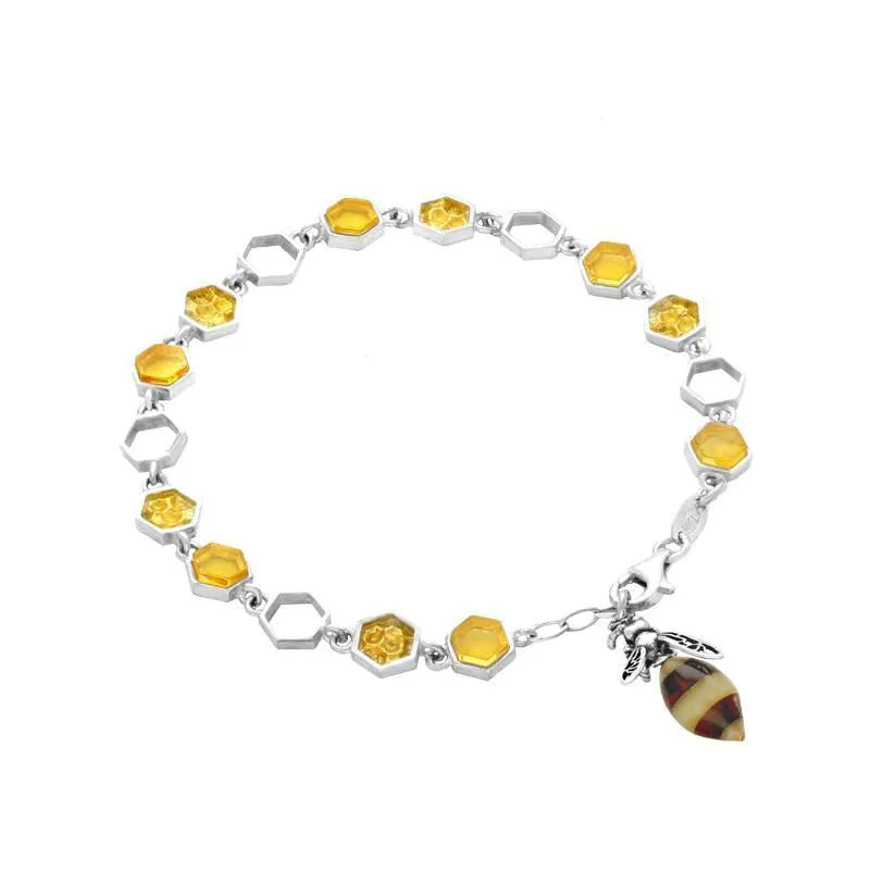 Sterling Silver Amber Bee Honeycomb Bracelet sold by Jura Watches