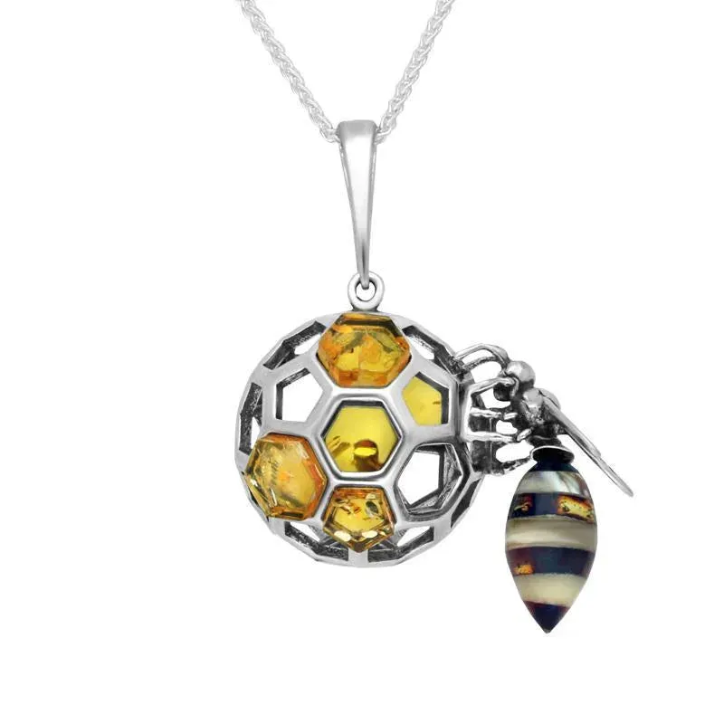 Sterling Silver Amber Bee Honeycomb Ball Necklace sold by Jura Watches