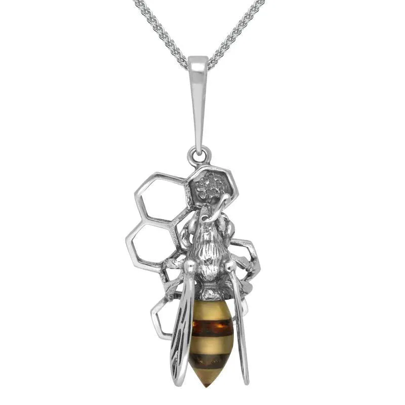 Sterling Silver Amber Small Bee Honeycomb Necklace sold by Jura Watches