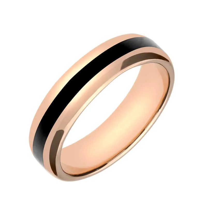 18ct Rose Gold Whitby Jet 2mm Stone Inlaid Wedding Band Ring sold by Jura Watches