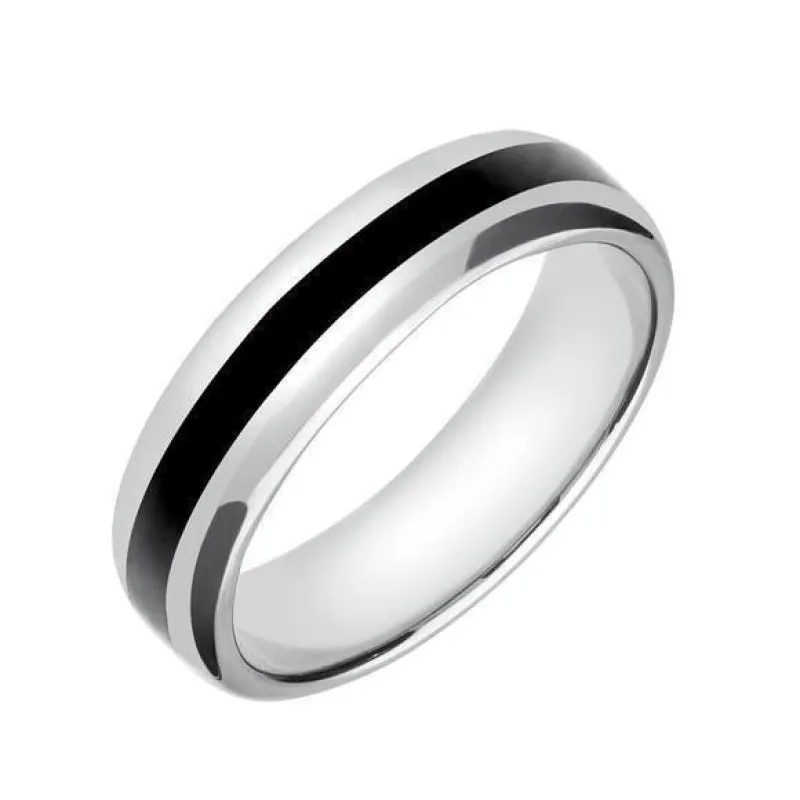Platinum Whitby Jet 2mm Stone Inlaid Wedding Band Ring sold by Jura Watches