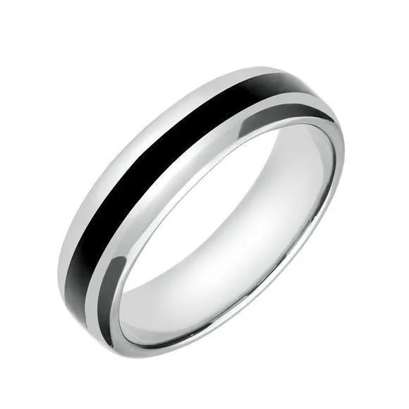 Platinum Whitby Jet 2mm Stone Inlaid Wedding Band Ring sold by Jura Watches