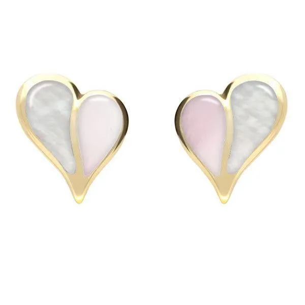 9ct Yellow Gold Pink Mother of Pearl White Mother of Pearl Split Heart Stud Earrings sold by Jura Watches