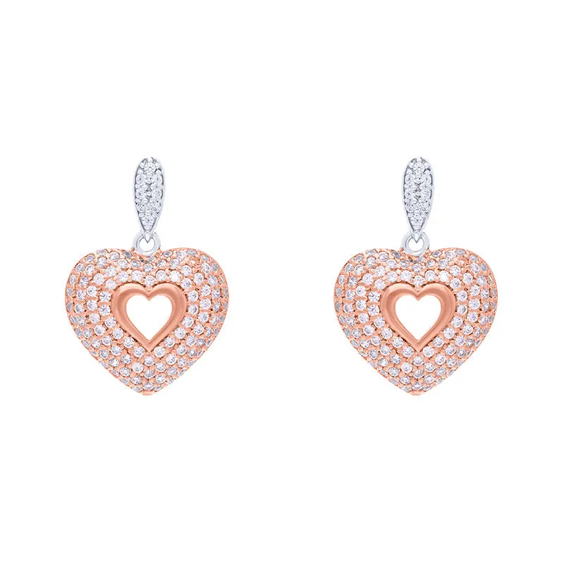Rose Gold Sterling Silver Plated Heart Drop Earrings sold by Jura Watches
