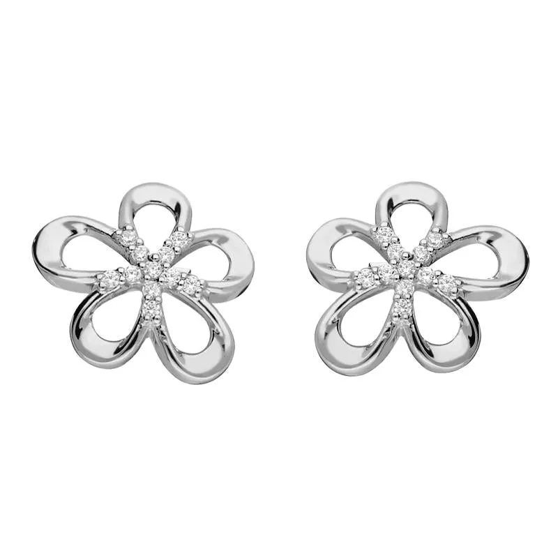 Sterling Silver Five Petal Flower Stud Earrings sold by Jura Watches