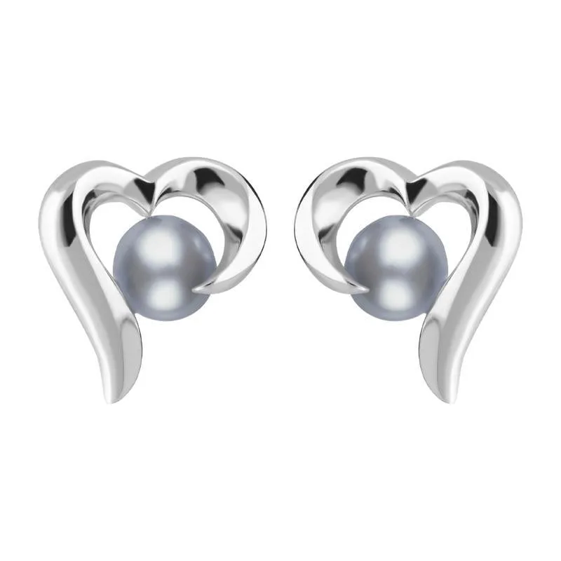 Sterling Silver Grey Pearl Twisted Open Heart Stud Earrings sold by Jura Watches