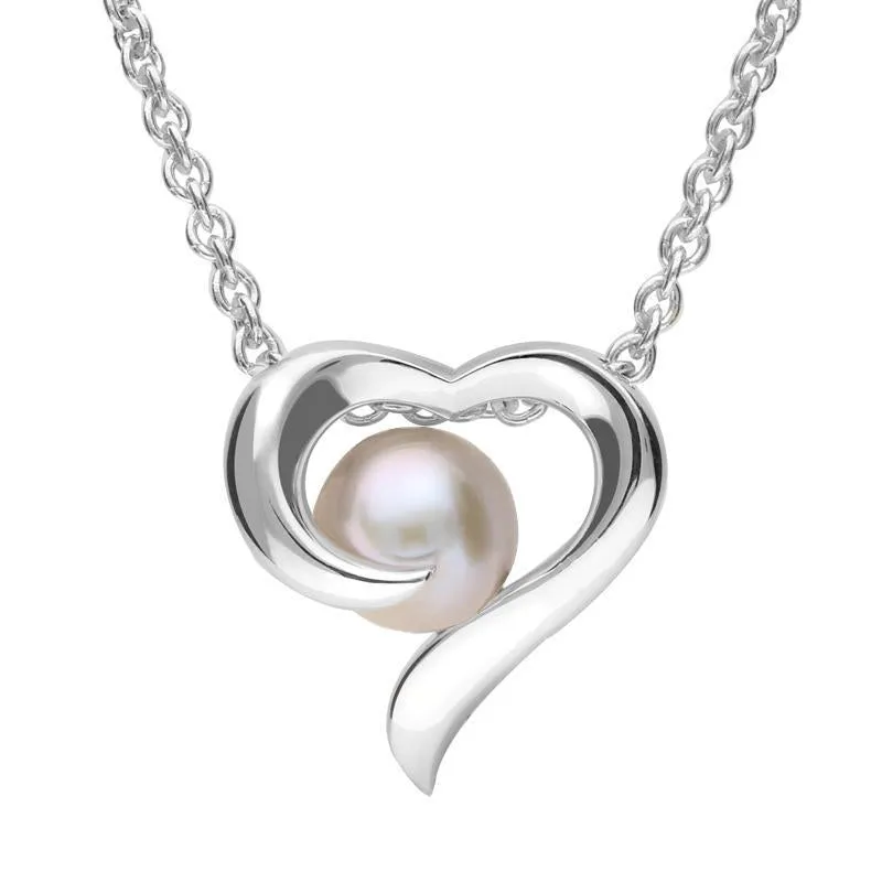 Grey Sterling Silver Plated Pearl Twisted Open Heart Necklace sold by Jura Watches