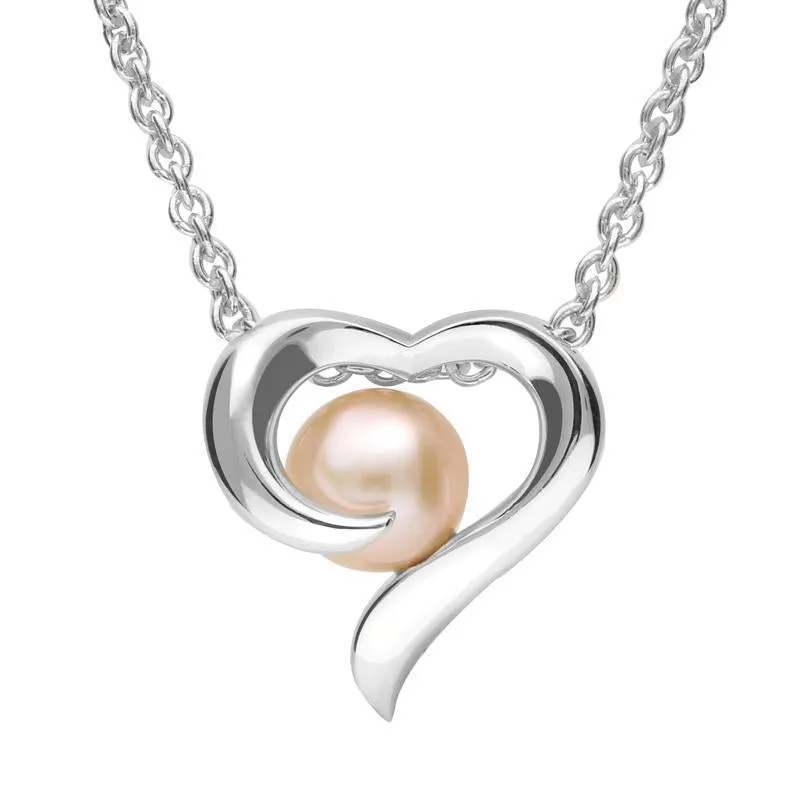 Grey Sterling Silver Plated Pink Pearl Twisted Open Heart Necklace sold by Jura Watches