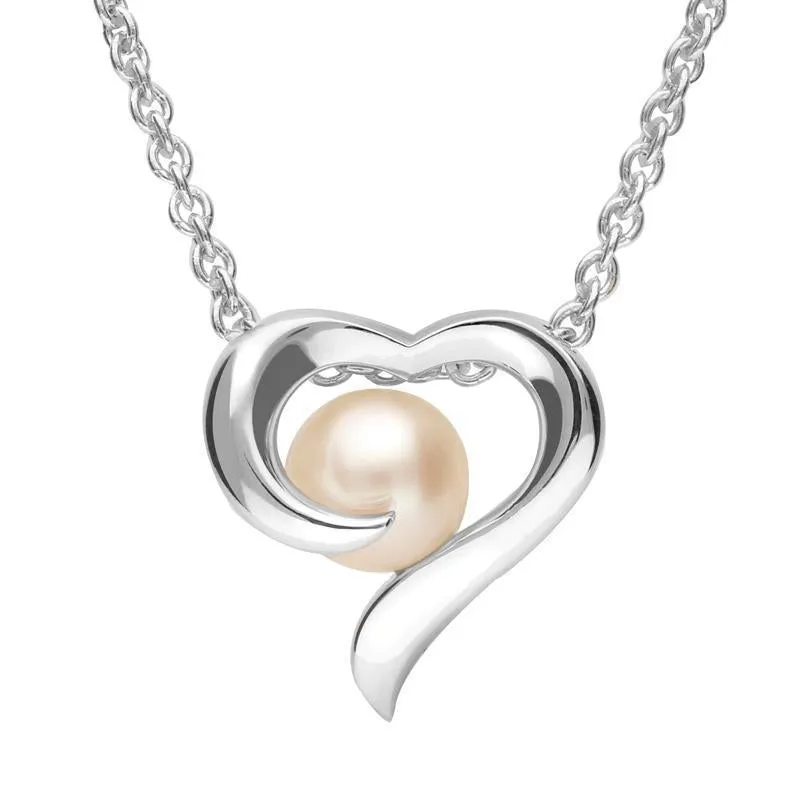 Grey Sterling Silver Plated White Pearl Twisted Open Heart Necklace sold by Jura Watches