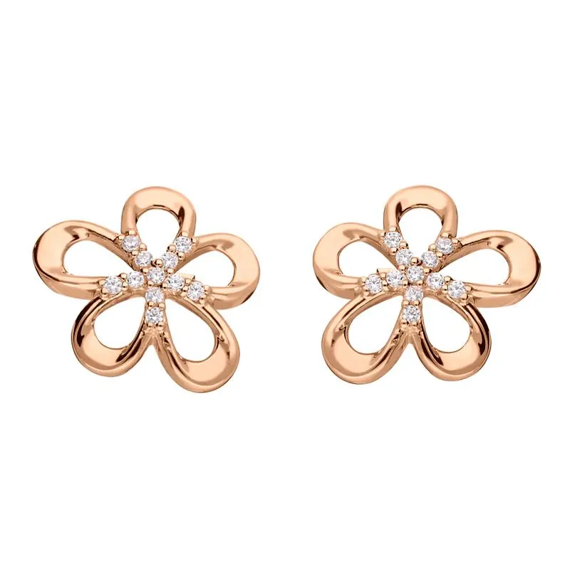 Rose Gold Sterling Silver Plated Five Petal Flower Stud Earrings sold by Jura Watches