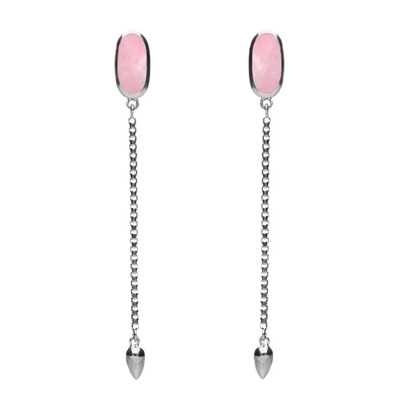 Sterling Silver Rose Quartz Lineaire Long Drop Stud Earrings sold by Jura Watches