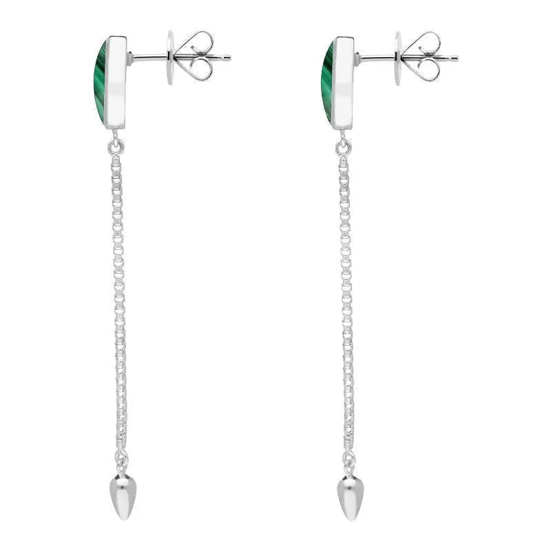 Sterling Silver Malachite Lineaire Long Drop Stud Earrings sold by Jura Watches product image thumbnail 2