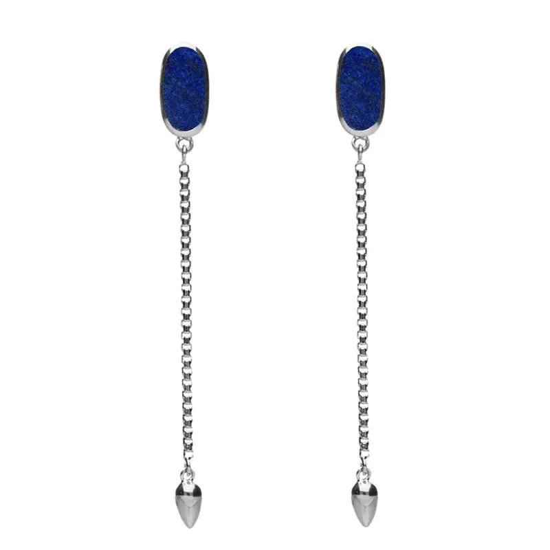 Sterling Silver Lapis Lazuli Lineaire Long Drop Stud Earrings sold by Jura Watches