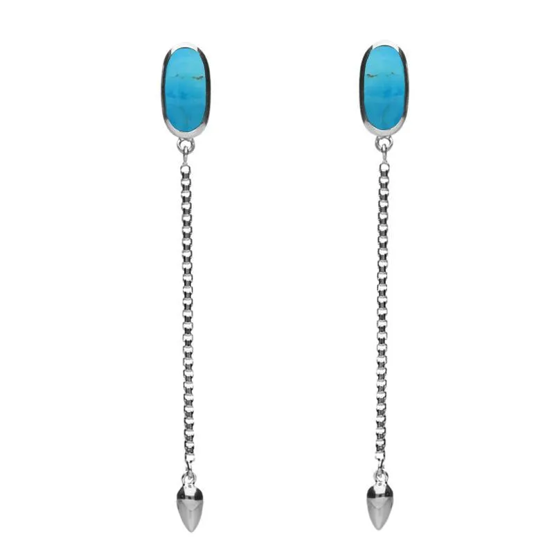 Sterling Silver Turquoise Lineaire Long Drop Stud Earrings sold by Jura Watches