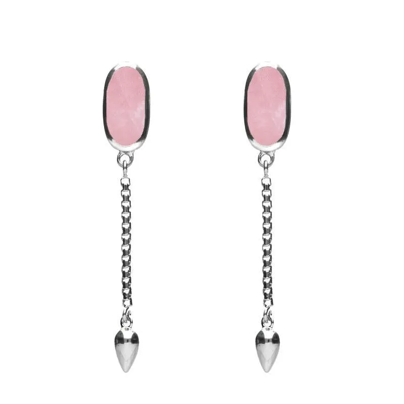 Sterling Silver Rose Quartz Lineaire Medium Drop Stud Earrings sold by Jura Watches