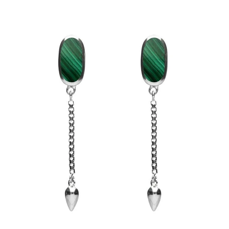 Sterling Silver Malachite Lineaire Medium Drop Stud Earrings sold by Jura Watches