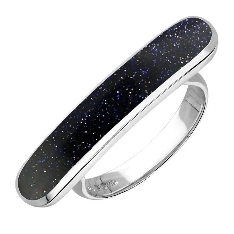 Sterling Silver Blue Goldstone Lineaire Long Oval Ring sold by Jura Watches