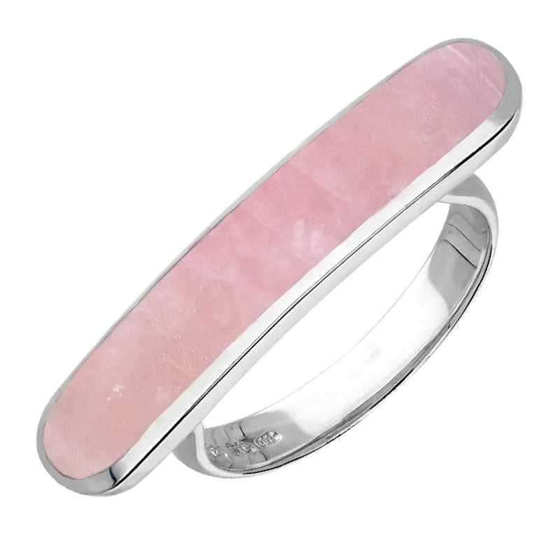 Sterling Silver Rose Quartz Lineaire Long Oval Ring sold by Jura Watches