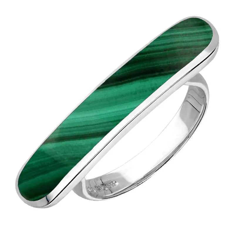 Sterling Silver Malachite Lineaire Long Oval Ring sold by Jura Watches