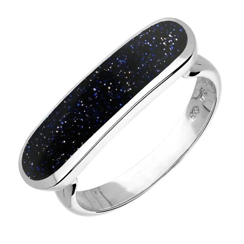 Sterling Silver Blue Goldstone Lineaire Petite Oval Ring sold by Jura Watches
