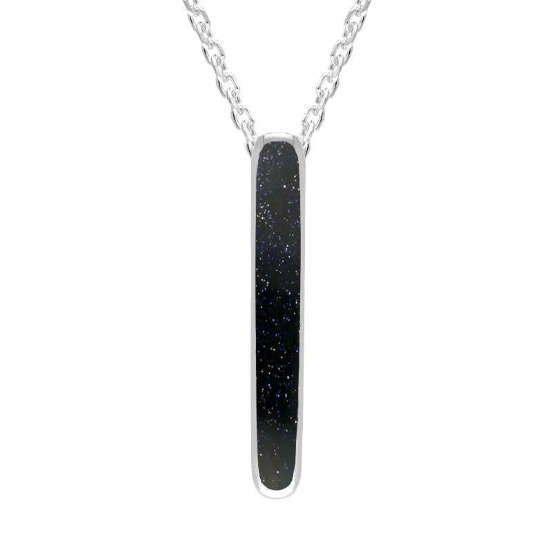 Sterling Silver Blue Goldstone Lineaire Drop Oval Necklace sold by Jura Watches