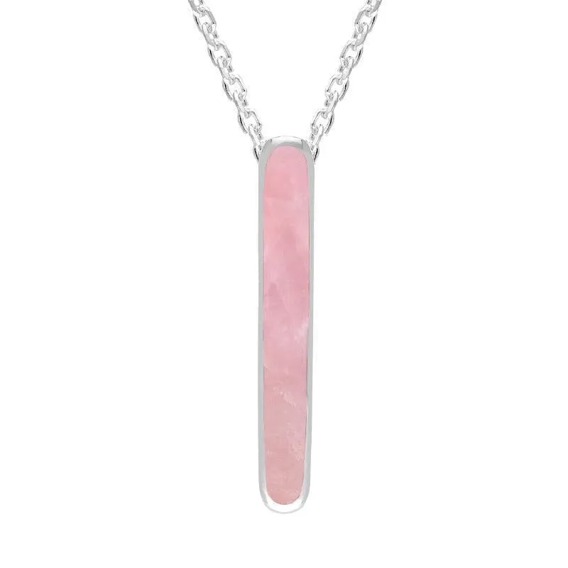 Sterling Silver Rose Quartz Lineaire Drop Oval Necklace sold by Jura Watches