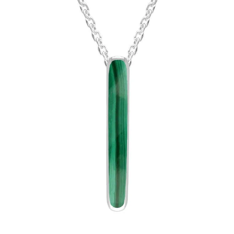 Sterling Silver Malachite Lineaire Drop Oval Necklace sold by Jura Watches