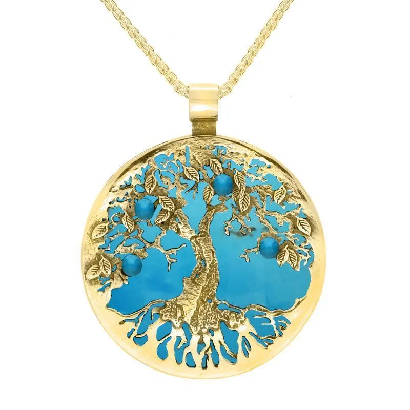 9ct Yellow Gold Turquoise Large Round Tree Of Life Necklace sold by Jura Watches