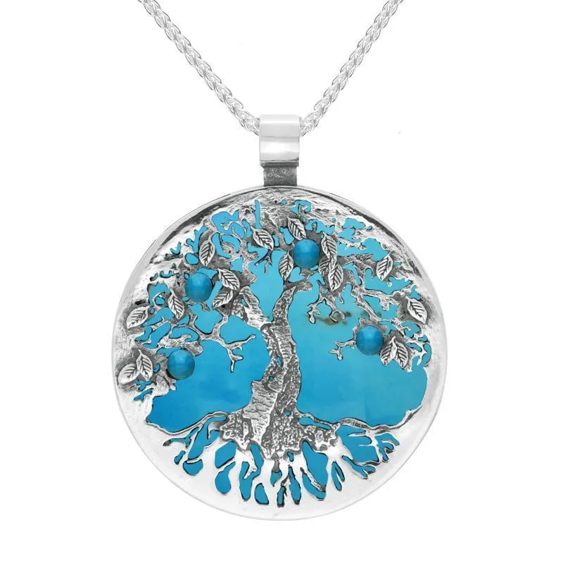 Sterling Silver Turquoise Large Round Tree Of Life Necklace sold by Jura Watches