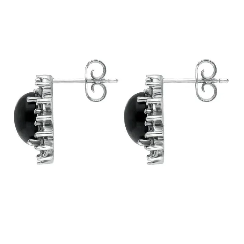 Sterling Silver Whitby Jet Marcasite Oval Beaded Edge Stud Earrings sold by Jura Watches product image thumbnail 2