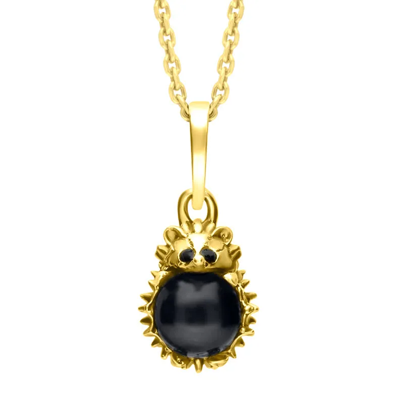 9ct Yellow Gold Whitby Jet Tiny Hedgehog Necklace sold by Jura Watches