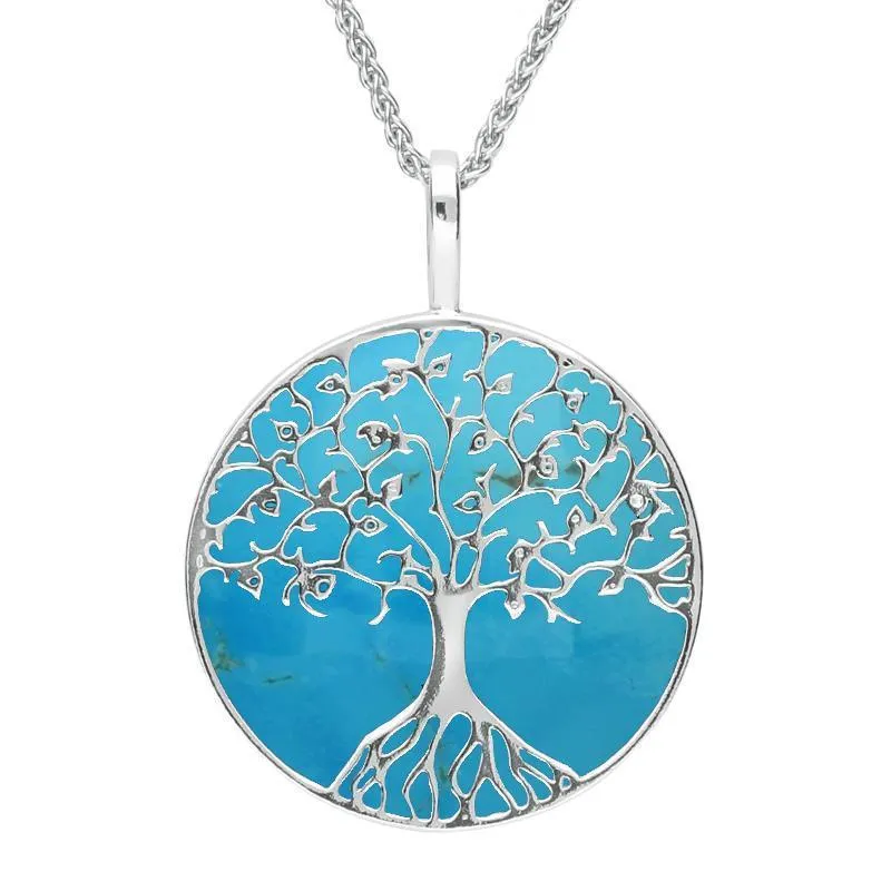 Sterling Silver Turquoise Round Tree Of Life Necklace sold by Jura Watches