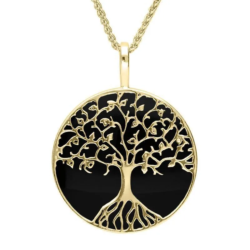 9ct Yellow Gold Whitby Jet Round Tree Of Life Necklace sold by Jura Watches