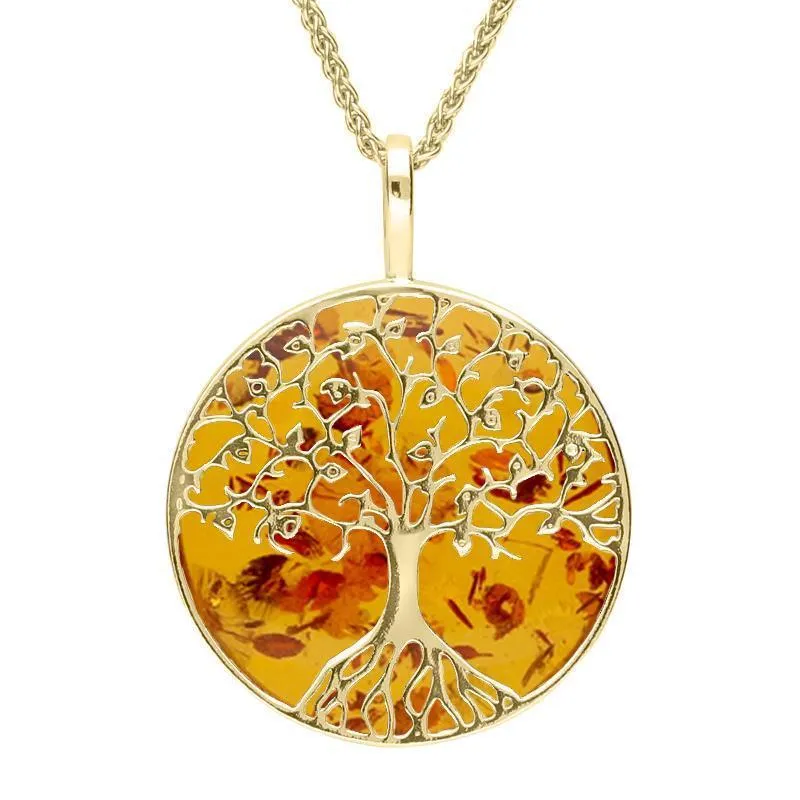 9ct Yellow Gold Amber Round Tree Of Life Necklace sold by Jura Watches