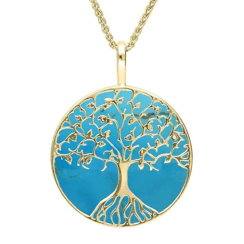 9ct Yellow Gold Turquoise Round Tree Of Life Necklace sold by Jura Watches