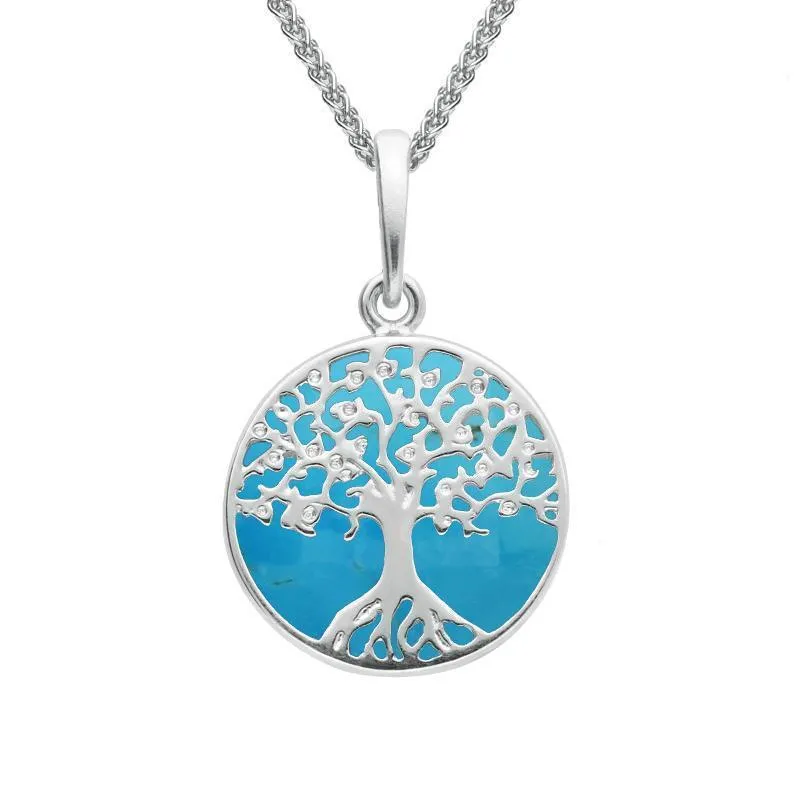 Sterling Silver Turquoise Small Round Tree of Life Necklace sold by Jura Watches