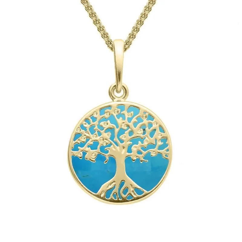 9ct Yellow Gold Turquoise Small Round Tree Of Life Necklace sold by Jura Watches