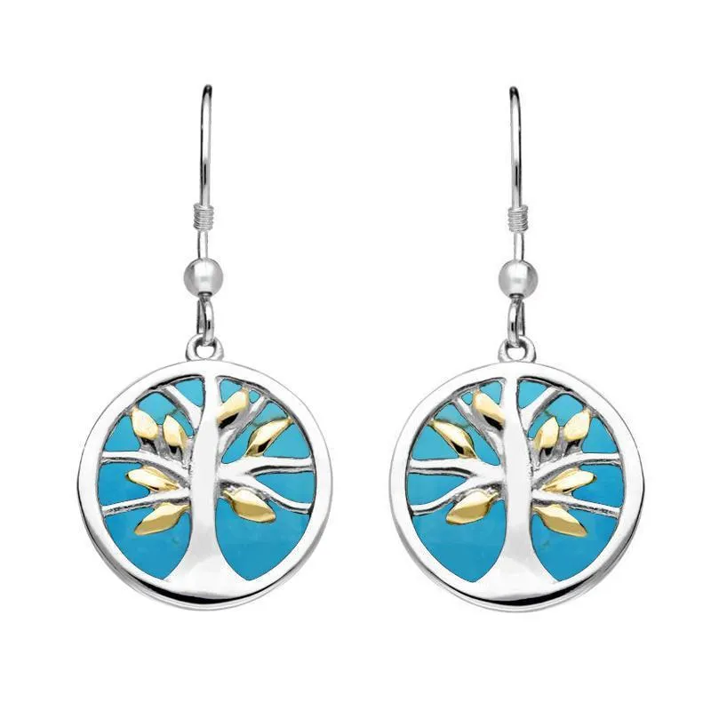 Sterling Silver Gold Plate Turquoise Round Tree of Life Drop Earrings sold by Jura Watches