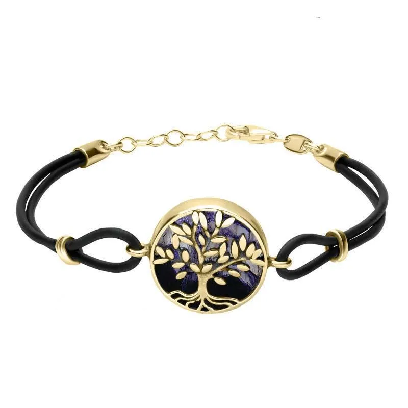 9ct Yellow Gold Blue John Cord Round Large Leaves Tree Of Life Bracelet sold by Jura Watches
