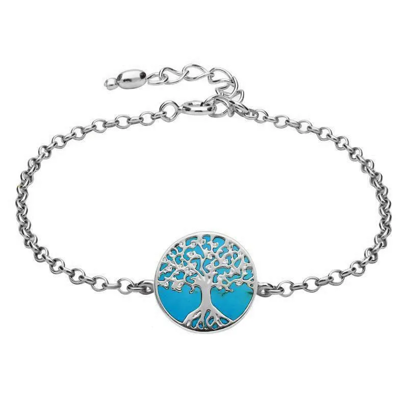 Sterling Silver Turquoise Round Tree of Life Chain Bracelet sold by Jura Watches