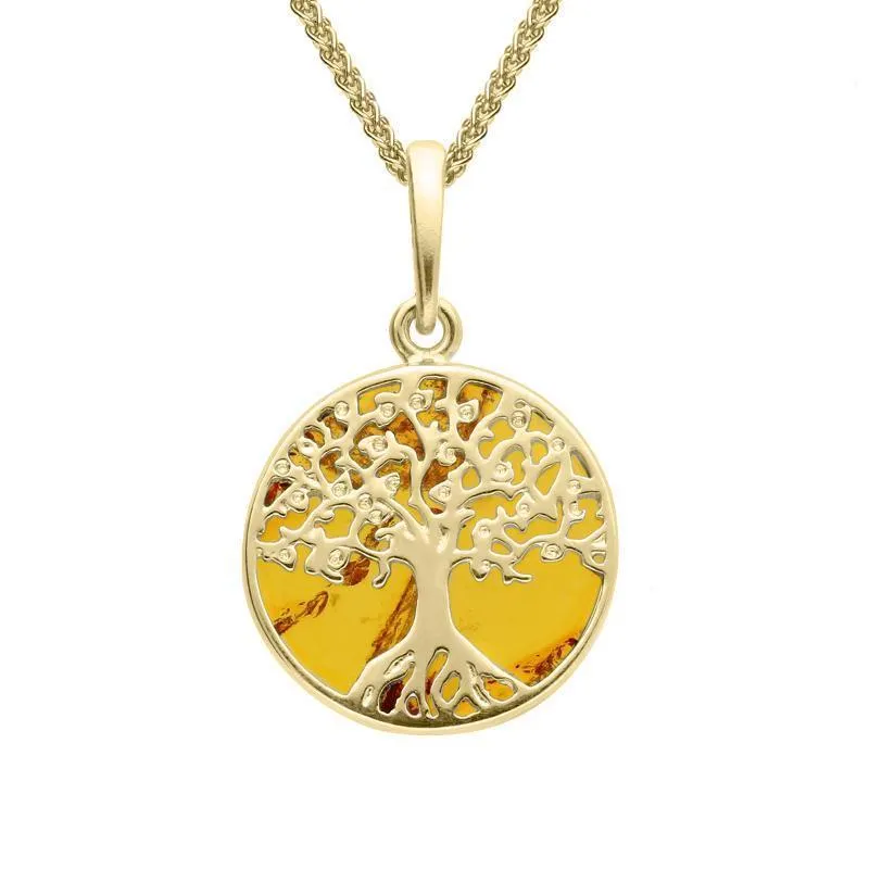 9ct Yellow Gold Amber Small Round Tree Of Life Necklace sold by Jura Watches