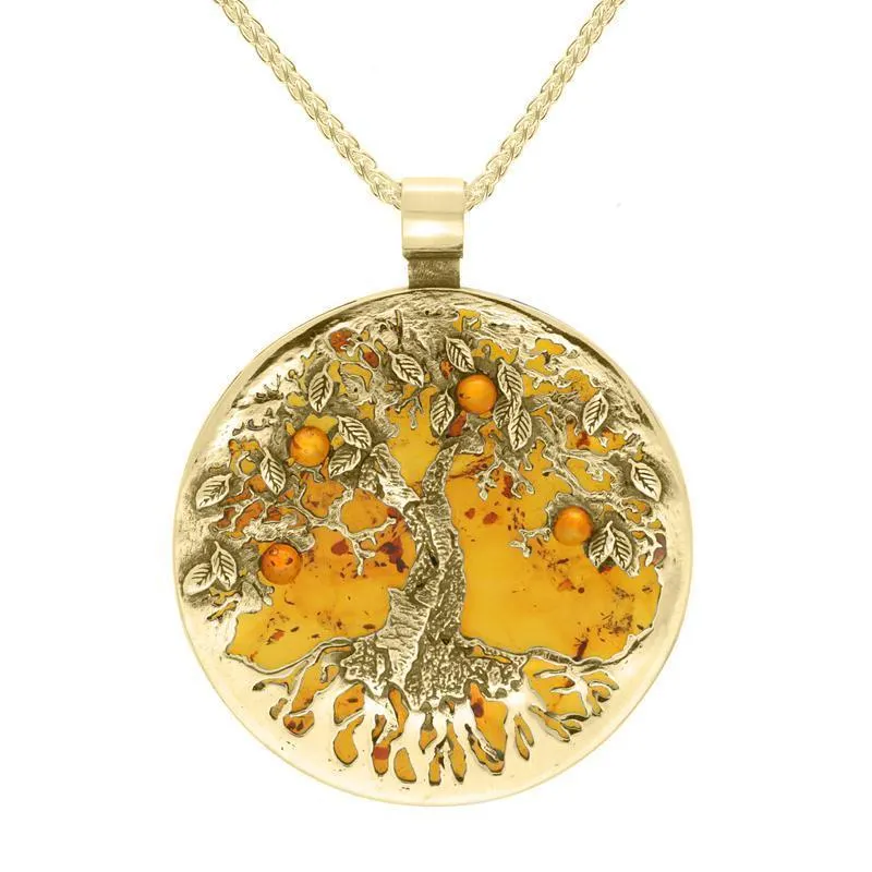 9ct Yellow Gold Amber Large Round Tree Of Life Necklace sold by Jura Watches