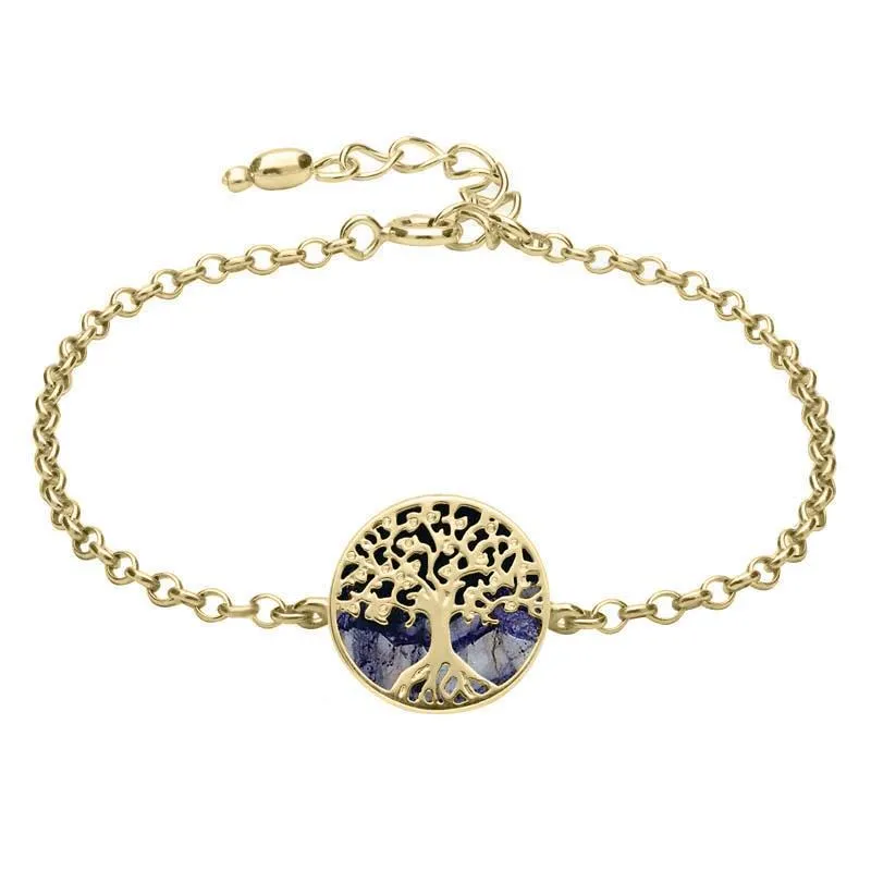 9ct Yellow Gold Blue John Round Tree of Life Chain Bracelet sold by Jura Watches